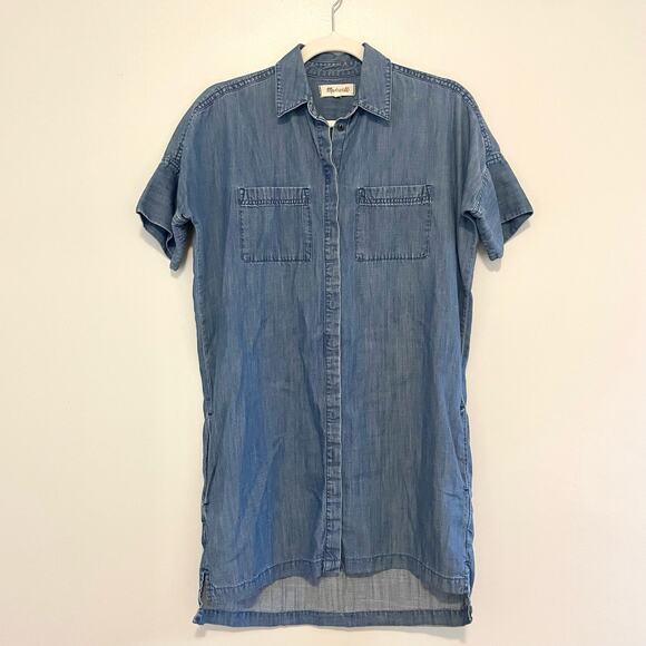 Madewell Size XXS Denim Mini Dress Short Sleeves Button Up - Picture 1 of 9